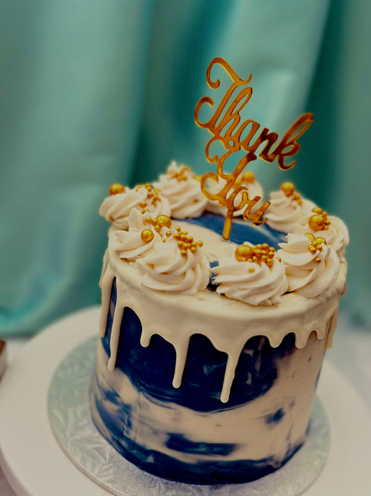 Blue and White Drip Cake