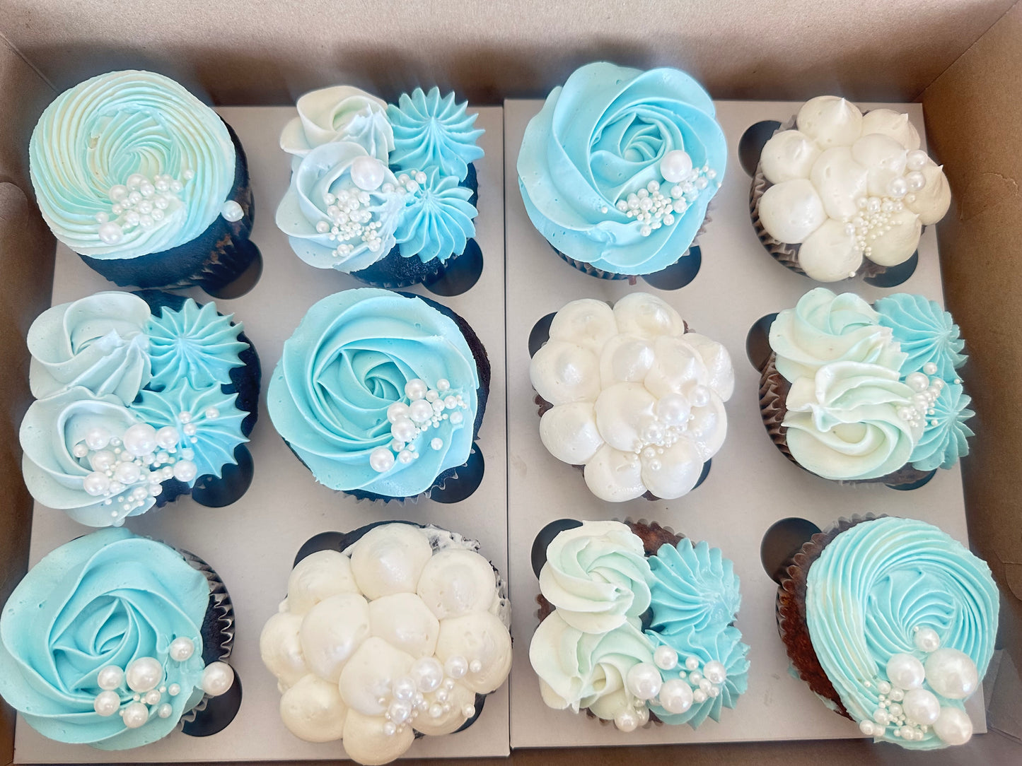 Baby Blue and white cupcakes